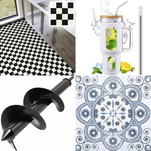 Source photograph for Pallet – Home & Garden – Floor Tiles, Planting Augers, Drinking Cups, Fireproof Bags, Plant Covers