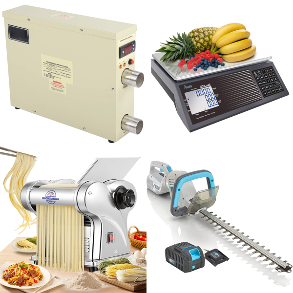 Source photograph for Pallet – Home, Garden & Trade Equipment – Pool Heaters, Ladders, Hedge Trimmers, Scales