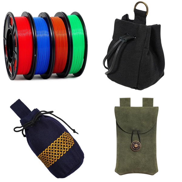 Source photograph for Pallet – Mixed Goods – 3D Printer Filament, Medieval Pouches, Christmas Decorations, Pillows