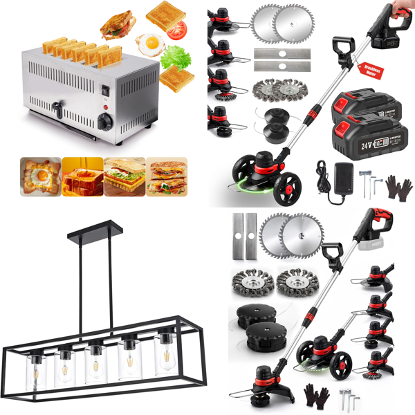 Source photograph for Pallet – Mixed Home & Garden Goods – Toasters, Lighting, Grass Trimmers, Fans, Ladders