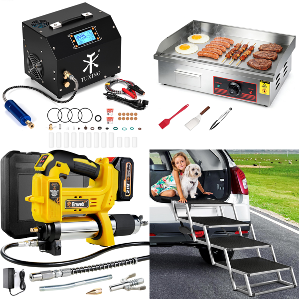 Source photograph for Pallet – Commercial Equipment – Air Compressors, Electric Grease Guns, Griddle Plates, Vacuum Cleaners