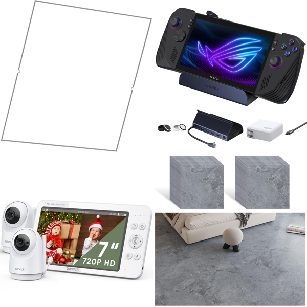 Source photograph for Pallet – Electronics, Home, Apparel – Baby Monitor, Docking Station, Floor Tiles, Shoes, Down Jacket
