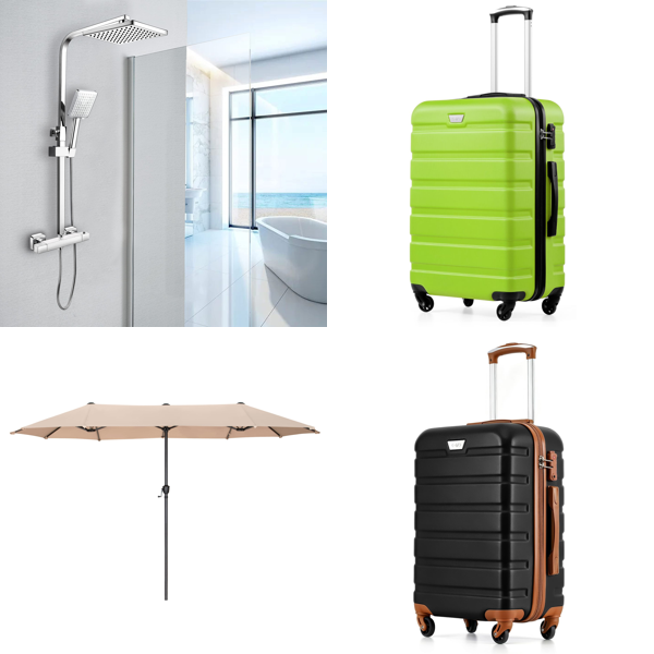 Source photograph for Pallet – Mixed Home & Travel Goods – Shower Sets, Suitcases, Garden Parasols, Wall Panels, Projector Screen