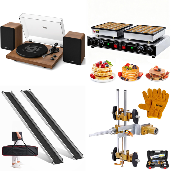 Source photograph for Pallet – Mixed Home & Garden Goods – Record Player, Wheelchair Ramp, Pancake Maker, Garden Hose