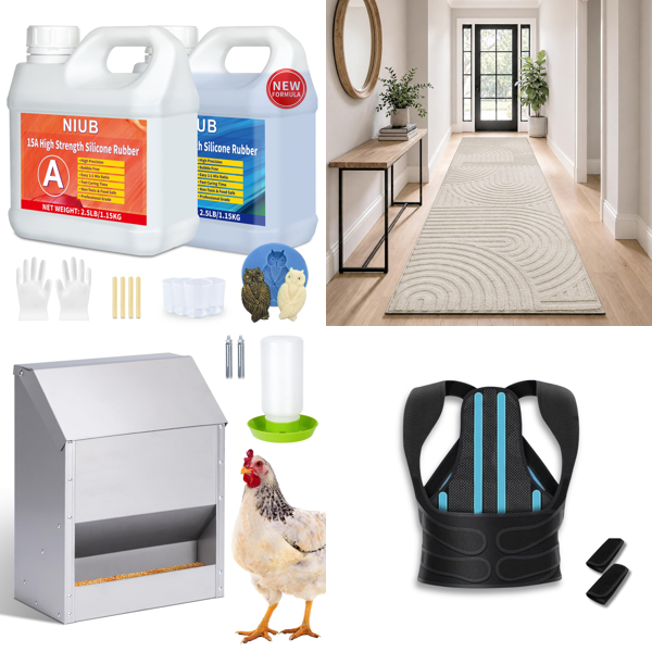 Source photograph for Pallet – Home, Garden & Pet Supplies – Silicone Mould Kit, Poultry Feeders, Rugs, Posture Correctors