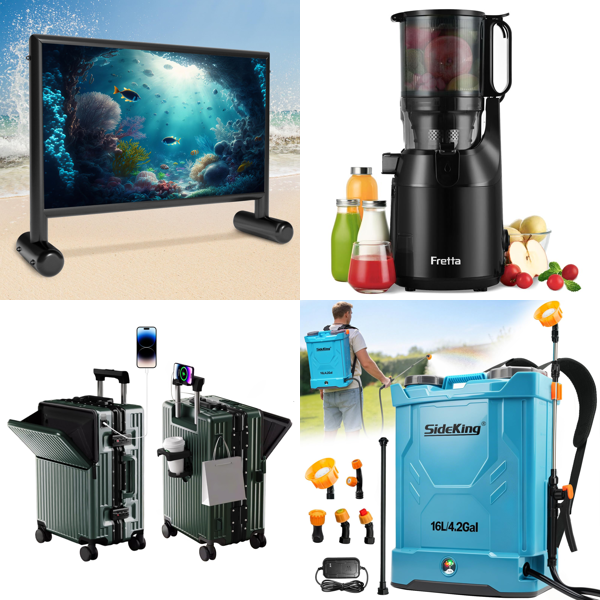 Source photograph for Pallet – Mixed Goods – Projector Screen, Suitcases, Juicer, Garden Sprayer