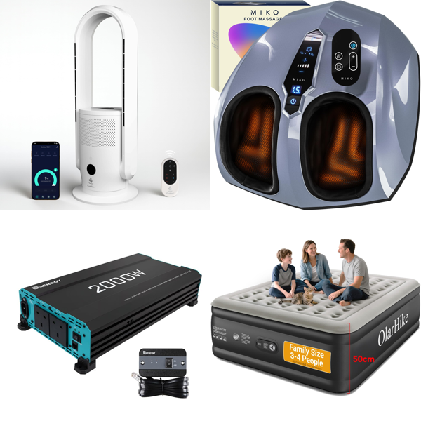 Source photograph for Pallet – Home & Garden Equipment – Tower Fan, Inverter, Foot Massager, Airbed, Grass Trimmers