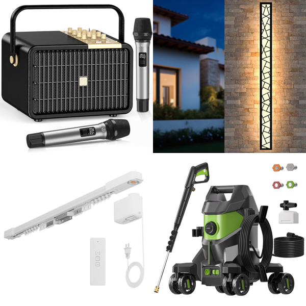 Source photograph for Pallet – Mixed Goods – Karaoke Systems, Pressure Washers, Sanders, Keyboard Instruments