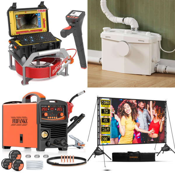 Source photograph for Pallet – Mixed Goods – Drain Cameras, Welding Machines, Toilet Macerator Pumps, Projection Screens