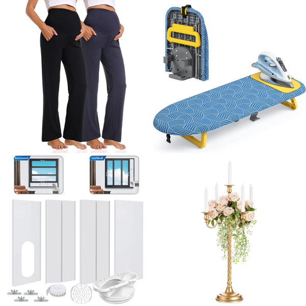 Source photograph for Pallet – Mixed Goods – Women's Trousers, Throw Blanket, Candlestick, Portable AC, Tabletop Ironing Board