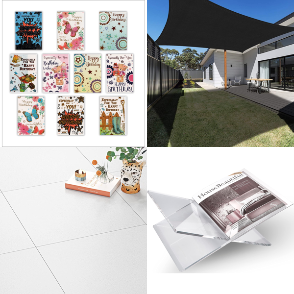 Source photograph for Pallet – Mixed Goods – Greeting Cards, Floor Tiles, Sun Sails, Auto Parts, Dresses