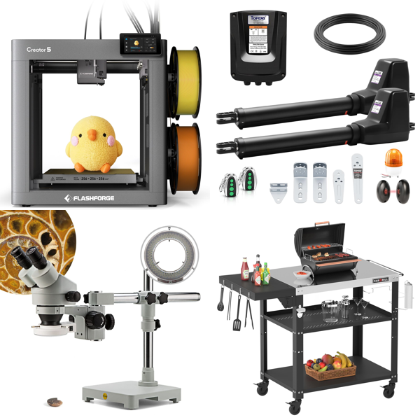 Source photograph for Pallet – Mixed Equipment – 3D Printer, Stereo Microscope, Gate Opener, Grill Cart