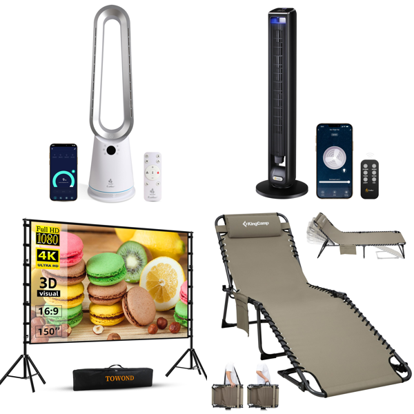 Source photograph for Pallet – Home Essentials – Fans, Projection Screen, Sun Lounger, Rugs, Suitcase
