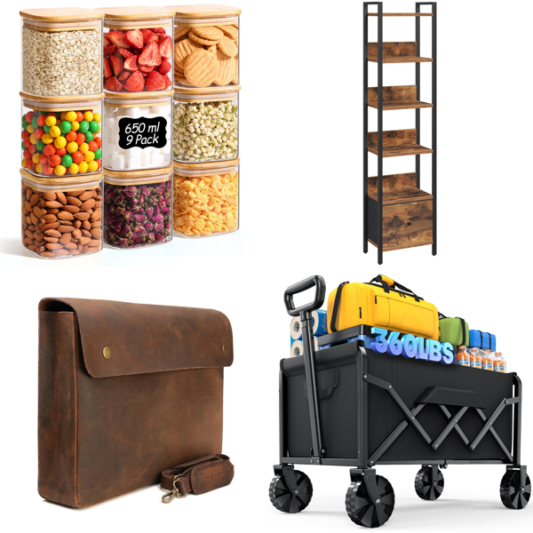 Source photograph for Pallet – Mixed Goods – Kitchen Jars, Bookcases, Folding Wagons, Artificial Flowers, Dresses