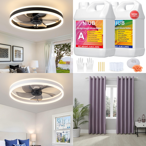 Source photograph for Pallet – Lighting & Décor – Ceiling Fans With Lamps, Silicone Kits, Curtains, Acrylic Paint Pens