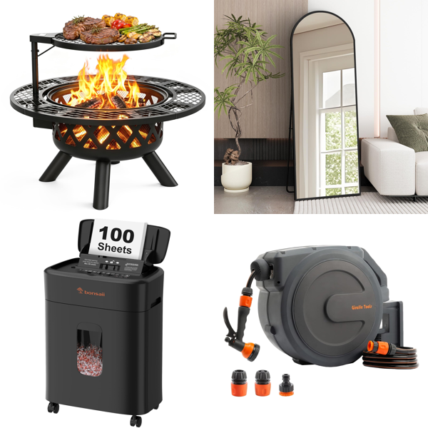 Source photograph for Pallet – Mixed Goods – Fire Pit, Shredder, Garden Hose, Step Ladder, Kitchen Appliances