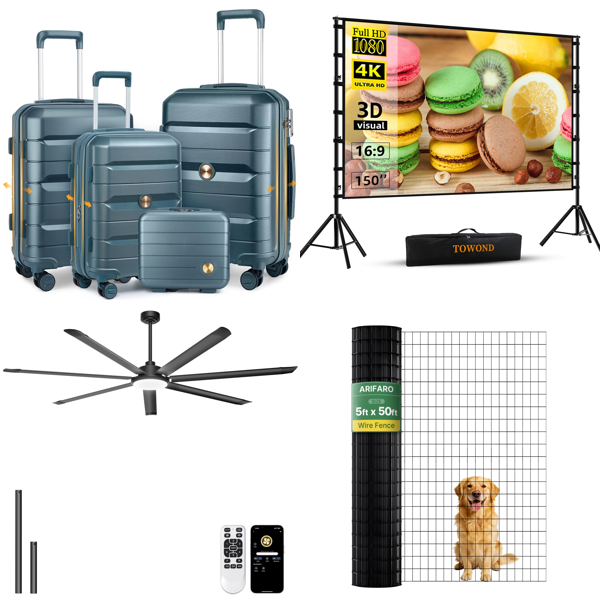 Source photograph for Pallet – Mixed Equipment – Luggage Sets, Ceiling Fan, Projection Screen, Metal Wire Mesh