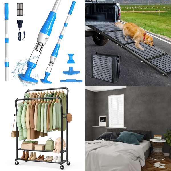 Source photograph for Pallet – Mixed Home Equipment – Pool Vacuum, Ceiling Lights, Water Distiller, Socket Wrench Set