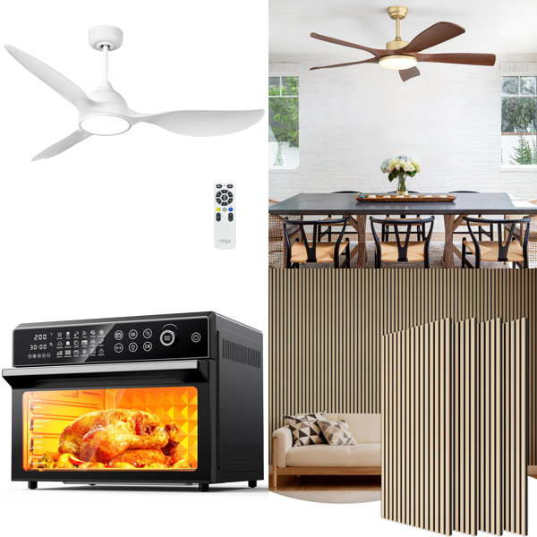 Source photograph for Pallet – Home & Garden – Ceiling Fans, Air Fryer Oven, Sun Loungers, Folding Camp Beds, Suitcases