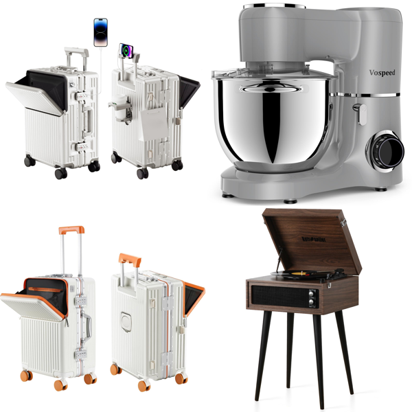 Source photograph for Pallet – Mixed Household Goods – Suitcases, Stand Mixers, Air Fryers, Record Players, Rugs