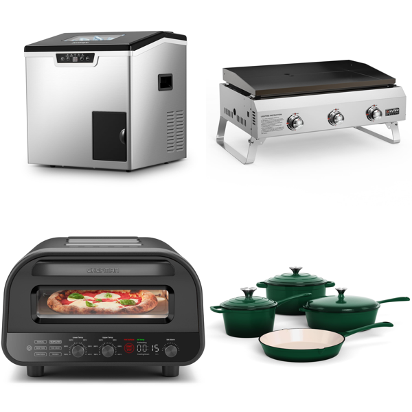 Source photograph for Pallet – Kitchen Equipment – Ice Maker, Pizza Oven, Gas Griddle, Cast Iron Cookware, Platform Hand Truck