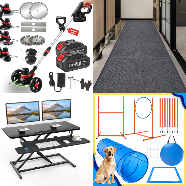 Source photograph for Pallet – Mixed Home & Garden Goods – Cordless Strimmers, Tower Fan, Camping Chairs, Dog Agility Equipment