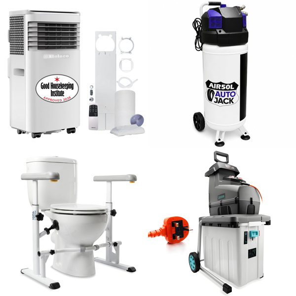 Source photograph for Pallet – Home Equipment & Mobility Aids – Air Conditioner, Compressor, Garden Shredder, Ceiling Fans, Toilet Frame