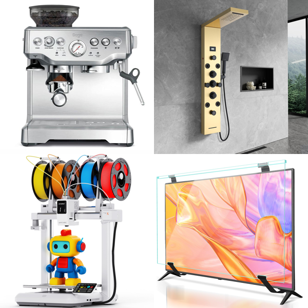 Source photograph for Pallet – Mixed Goods – Espresso Machine, 3D Printer, Shower Panels, Bluetooth Speaker, Cookware