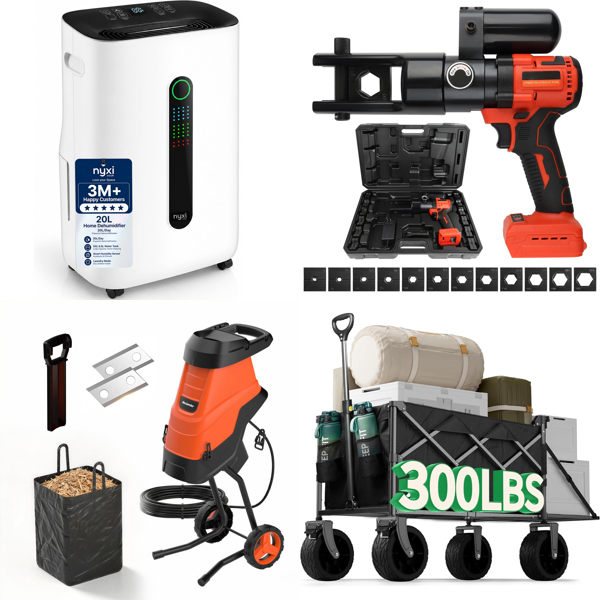 Source photograph for Pallet – Mixed Goods – Dehumidifiers, Garden Shredders, Trolleys, Lighting