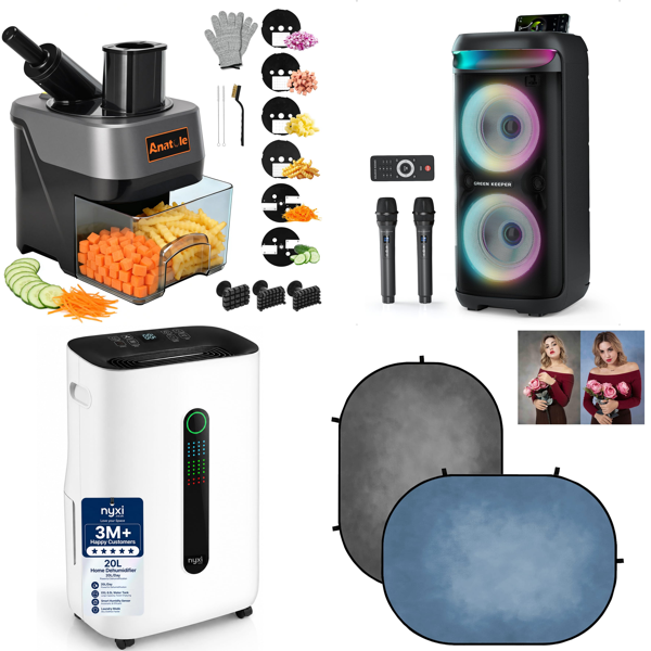Source photograph for Pallet – Mixed Home & Garden Appliances – Food Processor, Dehumidifier, Robot Vacuum, Karaoke System