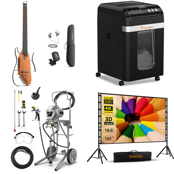 Source photograph for Pallet – Electronics & Equipment – Guitars, Paint Sprayers, Paper Shredders, Projector Screens