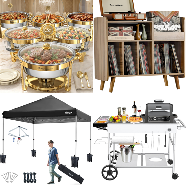 Source photograph for Pallet – Mixed Goods – Chafing Dishes, Pop-Up Gazebo, Record Player Stand, Grill Cart, Sauna Stove, Cat Tree