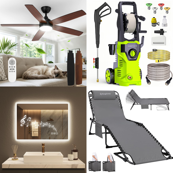 Source photograph for Pallet – Home Equipment – Ceiling Fans, Bathroom Mirrors, Pressure Washers, Sun Loungers, TV Stands