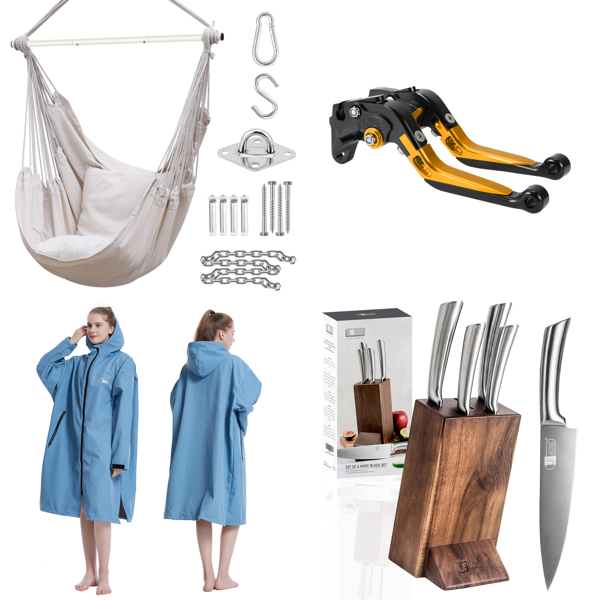 Source photograph for Pallet – Mixed Home & Leisure Goods – Hanging Chairs, Beach Changing Robes, Kitchen Knives, Watering Cans