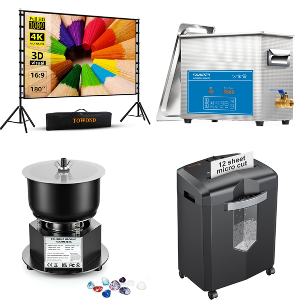 Source photograph for Pallet – Mixed Home Equipment – Projector Screen, Ultrasonic Cleaner, Paper Shredder, TV Wall Bracket, Hedge Trimmer