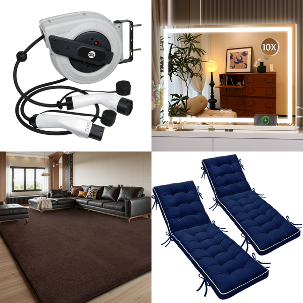 Source photograph for Pallet – Home Equipment – EV Charging Cable, Stand Mixer, Rugs, Vanity Mirrors, Sun Lounger, Window Cleaner