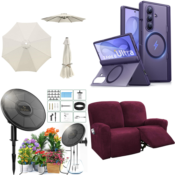 Source photograph for Pallet – Mixed Goods – Parasol Covers, Irrigation Systems, Phone Cases, Bicycle Tyres