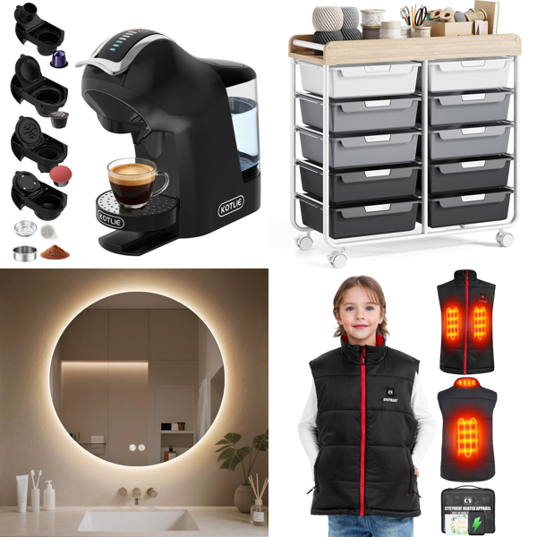 Source photograph for Pallet – Mixed Goods – Coffee Machines, LED Mirrors, Clothes Dryers, Paint Sprayers