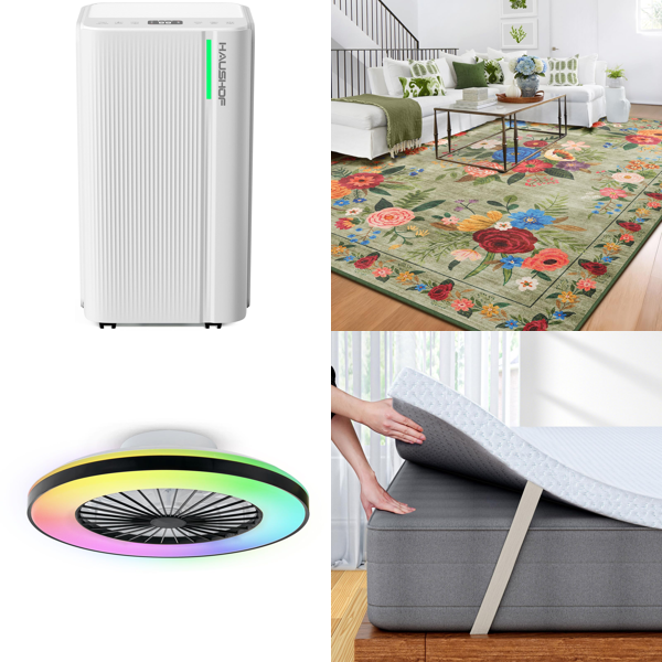 Source photograph for Pallet – Home Equipment – Dehumidifiers, Ceiling Fan Lights, Rugs, Mattress Toppers, Electric Hobs