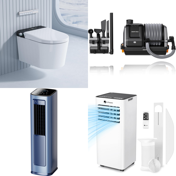 Source photograph for Pallet – Climate & Sanitary – Portable Air Conditioners, Integrated-Tank Toilet, Wall-Mounted Vacuum Cleaner
