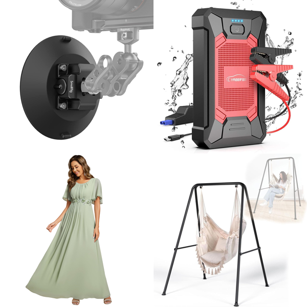 Source photograph for Pallet – Mixed Goods – Camera Mounts, Jump Starters, LED Lights, Dresses, Swimwear, Adapters