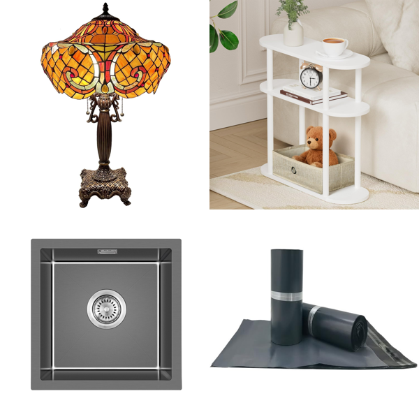 Source photograph for Pallet – Home Furnishings – Lamp, Kitchen Sink, Side Table, Mailing Bags, Stool