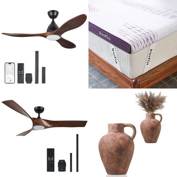 Source photograph for Pallet – Home Goods – Ceiling Fans, Mattress Topper, Floor Vase, Projector Screen