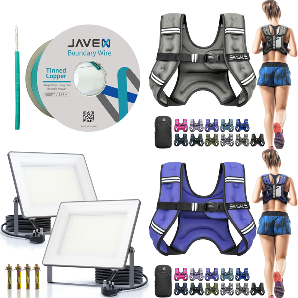 Source photograph for Pallet – Mixed Goods – Robotic Mower Cable, LED Flood Lights, Weighted Vests, Pet Bowls