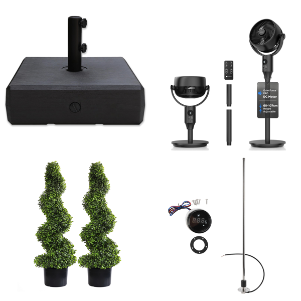 Source photograph for Pallet – Garden, Automotive & Women's Apparel – Umbrella Bases, Artificial Plants, Fans, Swimwear