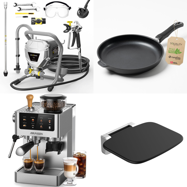 Source photograph for Pallet – Home Equipment – Paint Sprayers, Coffee Machines, Frying Pans, Shower Seats, Vacuum Cleaners
