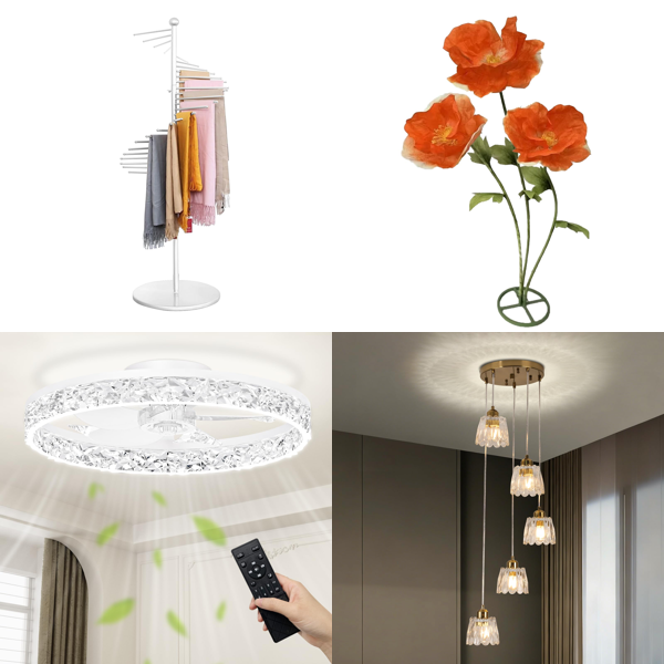 Source photograph for Pallet – Home Furnishings – Scarf Racks, Ceiling Fans, Chandeliers, Electric Mops, Artificial Flowers