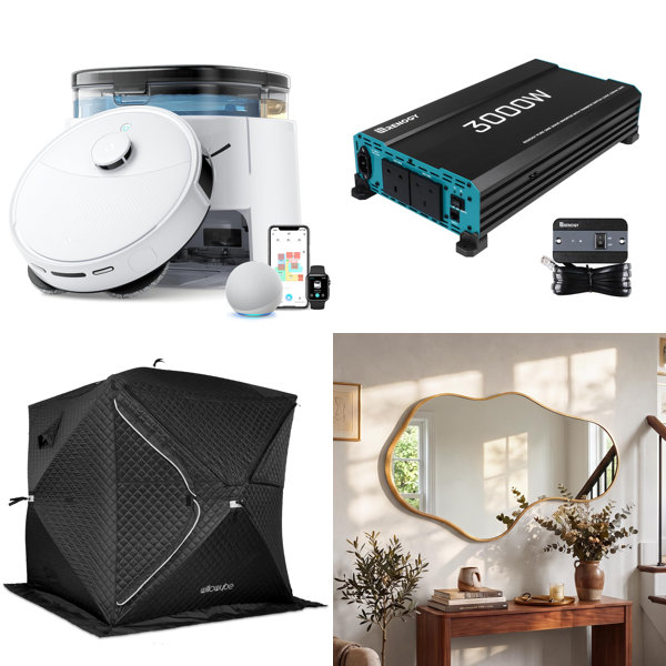 Source photograph for Pallet – Mixed Household Goods – Robot Vacuum Cleaner, Sauna Tent, Solar Inverter, Wall Mirror