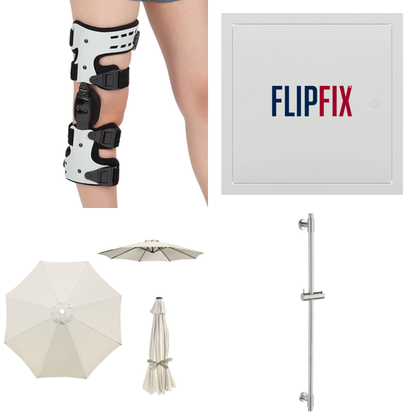 Source photograph for Pallet – Mixed Home, Garden, Apparel & Health Products – Knee Braces, Parasol Covers, Shower Rails, Dresses