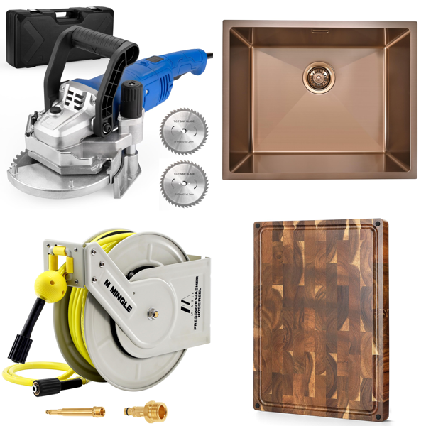 Source photograph for Pallet – Mixed Home Goods – Saws, Hose Reels, Kitchen Sinks, Cutting Boards, Mattresses
